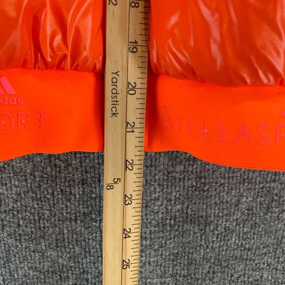 Stella McCartney Adidas Puffer Jacket Womens L Orange Shiny Full Zip Hoodie Coat - Picture 9 of 9